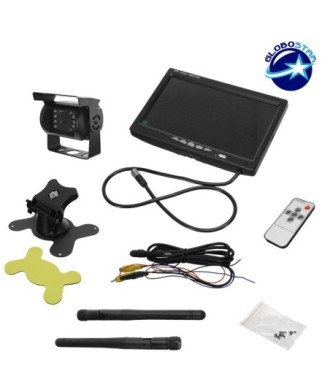 Ασύρματη Wireless Κάμερα Οπισθοπορείας CMOS Signal με Οθόνη 7" 10-30V με Ασύρματο Χειριστήριο για Αυτοκίνητα και Φορτηγά GloboStar 77349